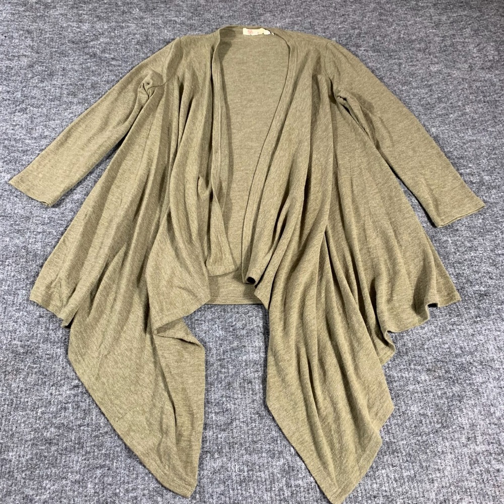 Aryeh Cardigan Womens XL Olive Green Open Front Sharkbite Hem Lightweight Flow